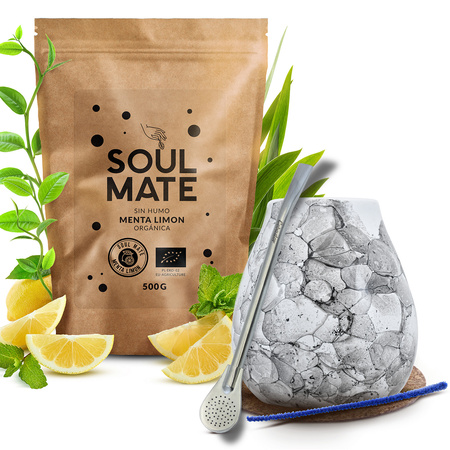 Yerba Mate készlet Soul Mate Organica Menta Limon 500g 0,5kg Mate Tökre + Bombilla