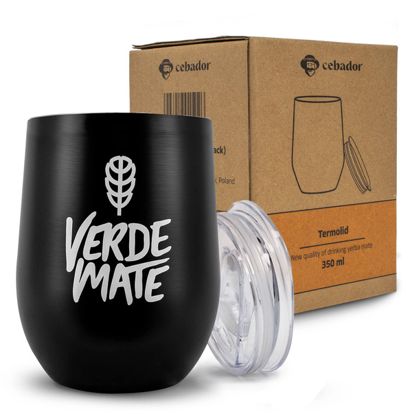 TermoLid – hőszigetelt yerba mate bögre fedéllel – Verde Mate (fekete) – 350 ml